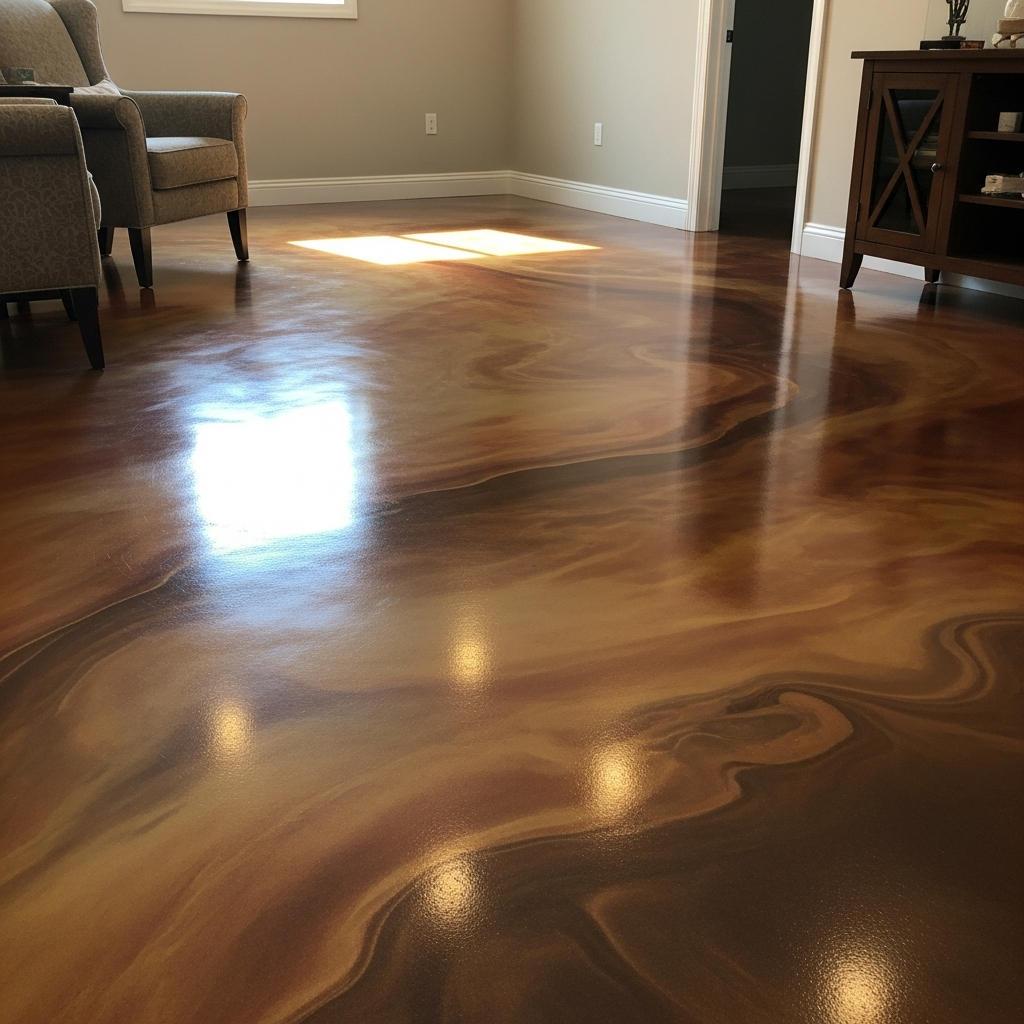 Decorative metallic epoxy floor finished by Flooring & Epoxy Coat Pro in Raleigh-Durham