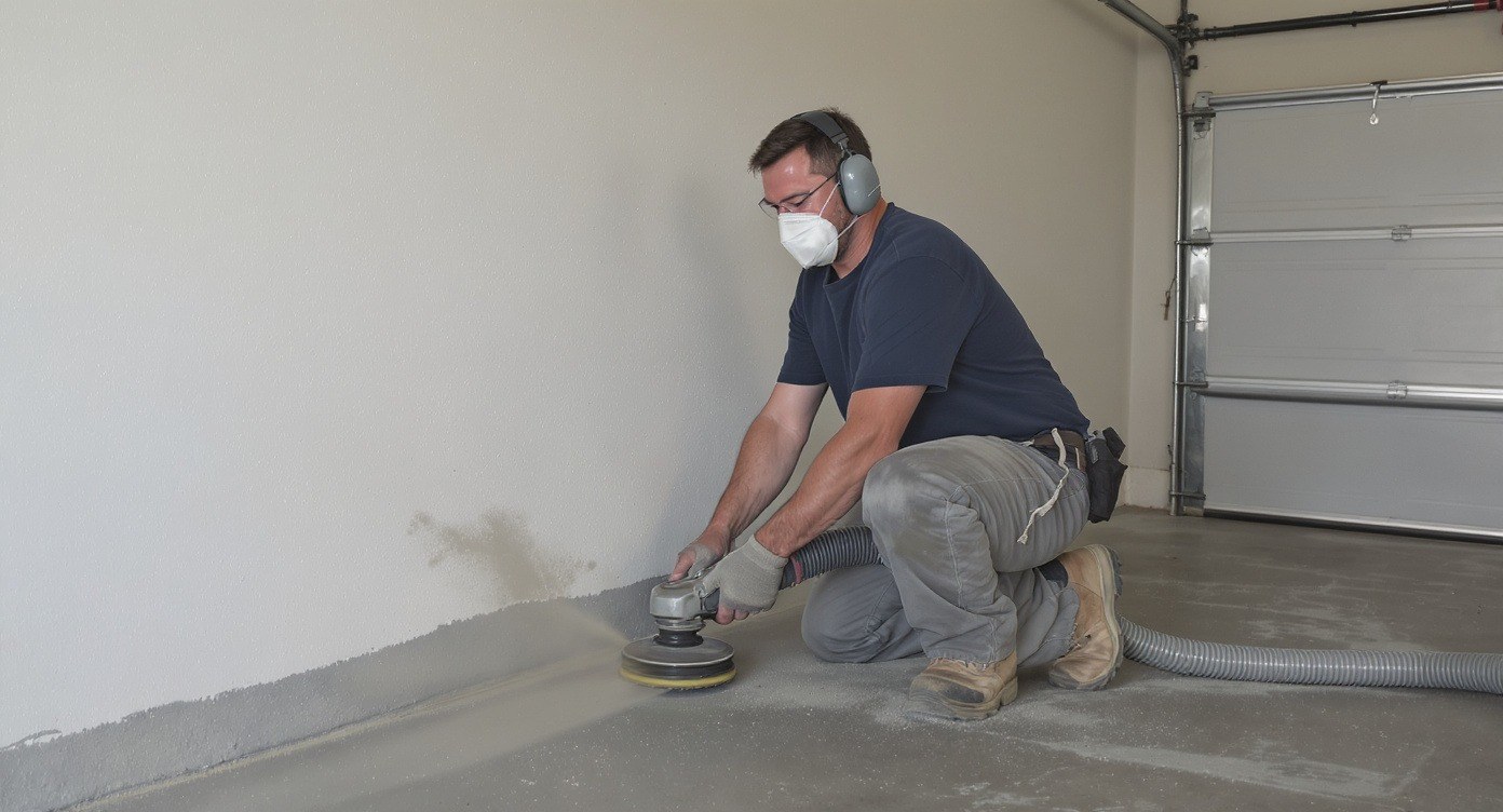 Floor prep underway - diamond grinding a concrete slab