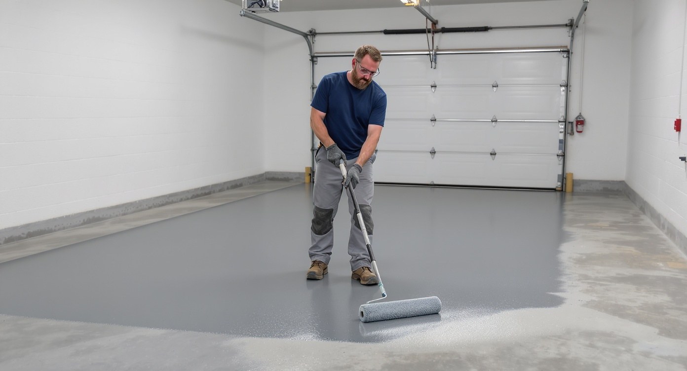 Garage floor before and after epoxy coating