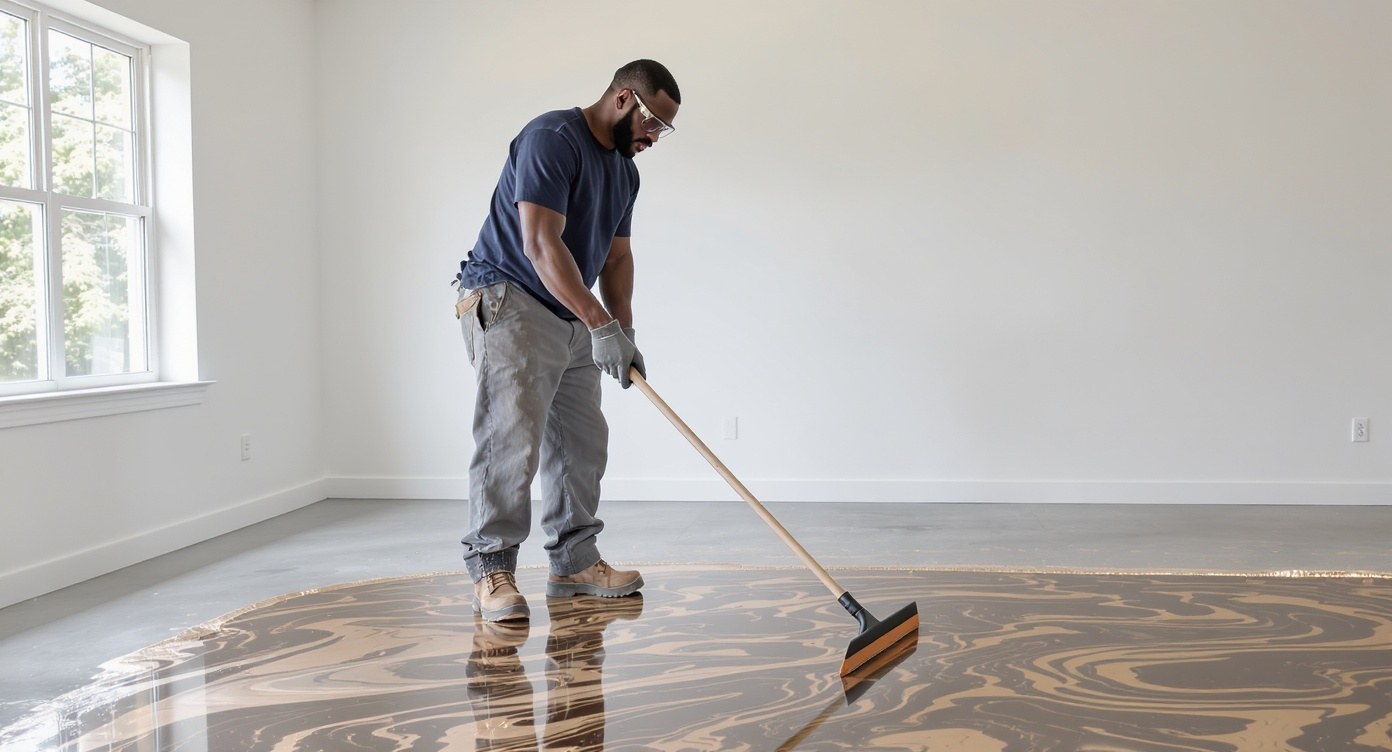 Decorative metallic epoxy floor finished by Lodestone Flooring & Epoxy Coat Pro in Raleigh-Durham